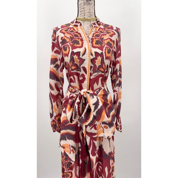 B49 Farm Rio Toucans Scarf Maxi Dress Womens Small Long Sleeve Boho Earthy Chic - Picture 6 of 14